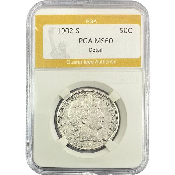 1902-S Barber Half Dollar PGA MS60 Detail