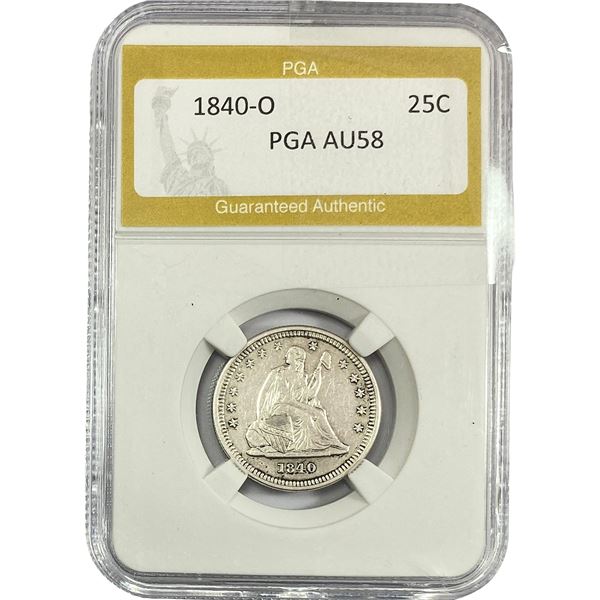 1840-O Seated Liberty Quarter PGA AU58