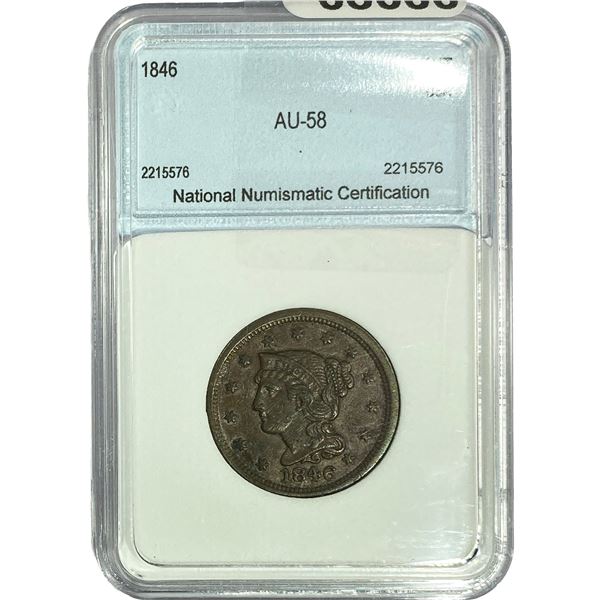 1846 Braided Hair Large Cent NNC AU58