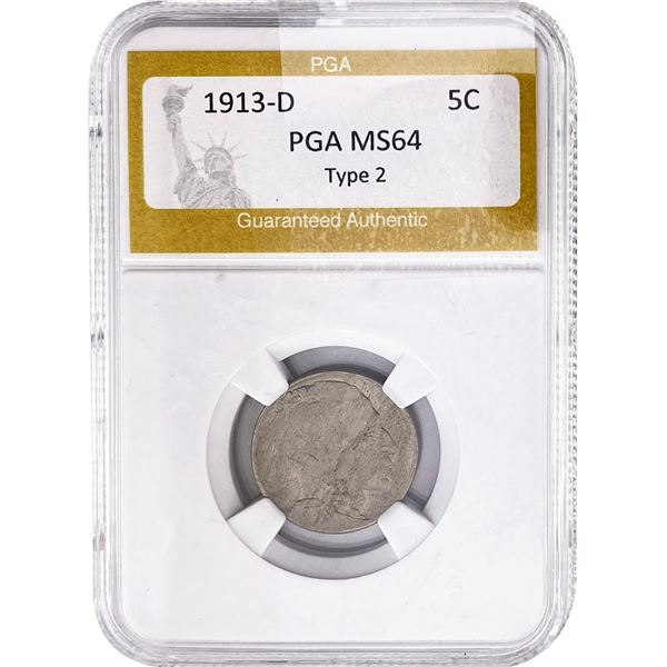 1913-D Buffalo Nickel PGA MS64 TY 2