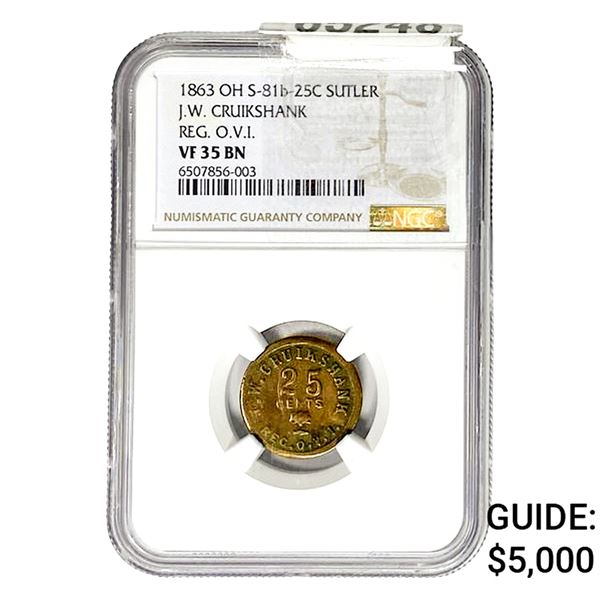 1863 OH Token REG OVI S-81b-25C Sutler NGC VF35 BN