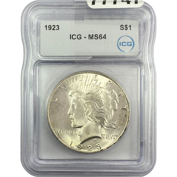 1923 Silver Peace Dollar ICG MS64