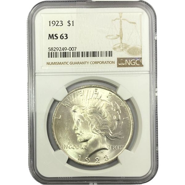 1923 Silver Peace Dollar NGC MS63