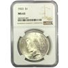 Image 1 : 1923 Silver Peace Dollar NGC MS63