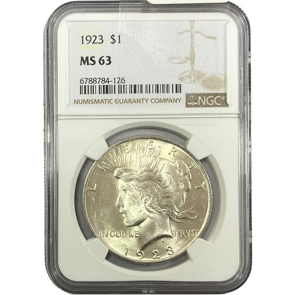 1923 Silver Peace Dollar NGC MS63
