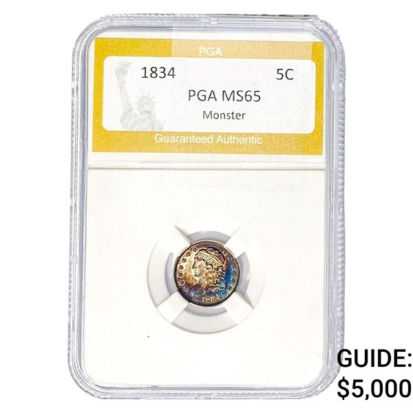 1834 Capped Bust Half Dime PGA MS65 Monster