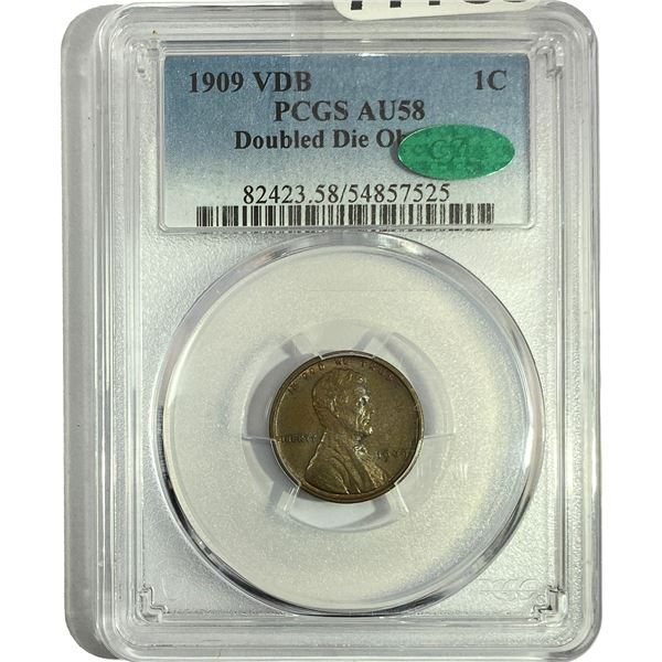 1909 VDB CAC Wheat Cent PCGS AU58 DDO