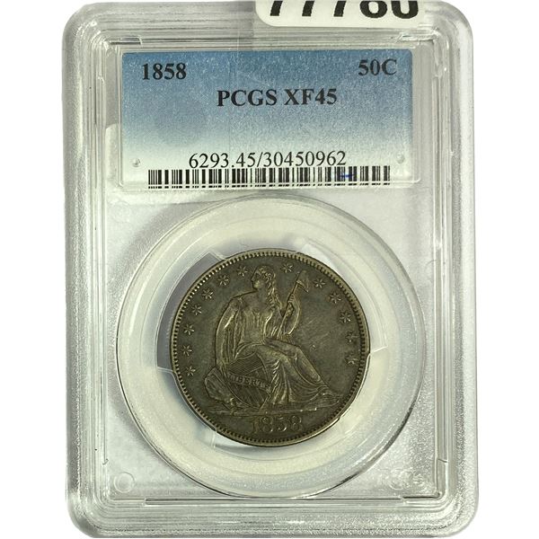 1858 Seated Liberty Half Dollar PCGS XF45