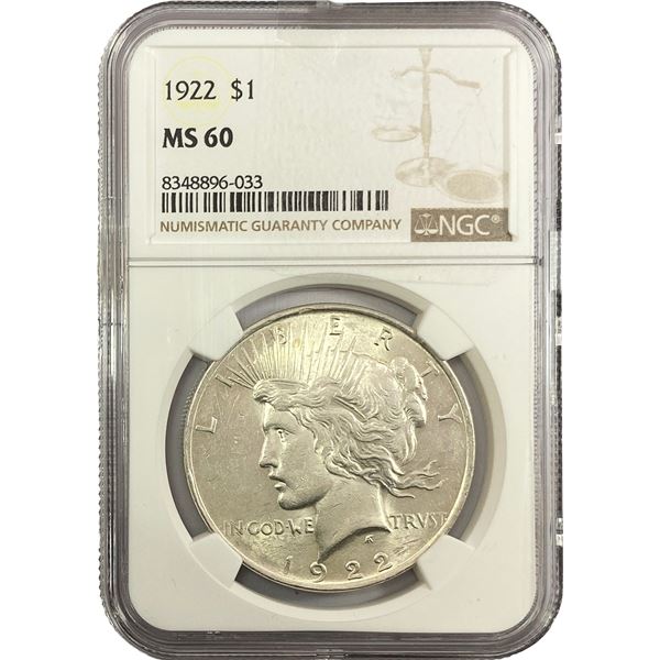 1922 Silver Peace Dollar NGC MS60
