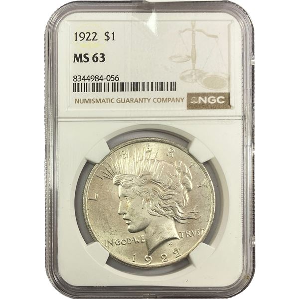 1922 Silver Peace Dollar NGC MS63