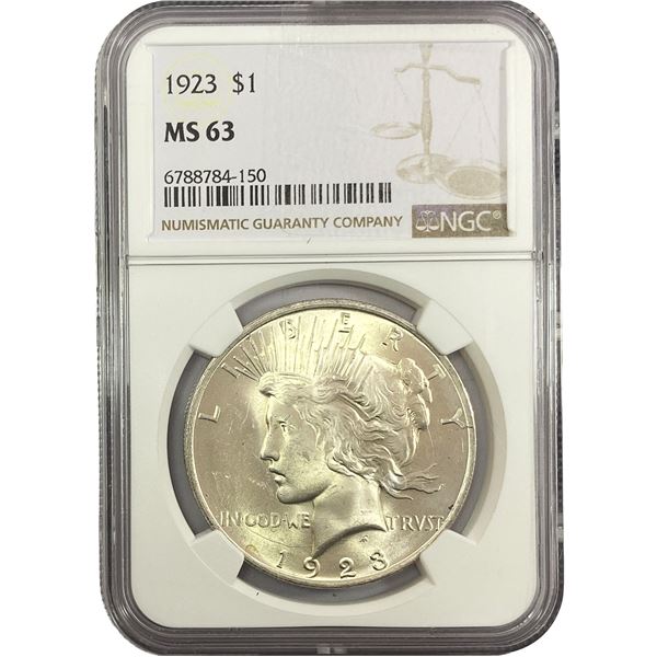 1923 Silver Peace Dollar NGC MS63
