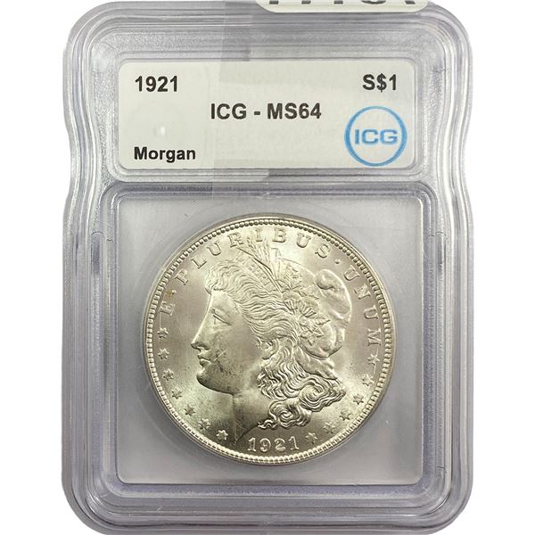 1921 Morgan Silver Dollar ICG MS64