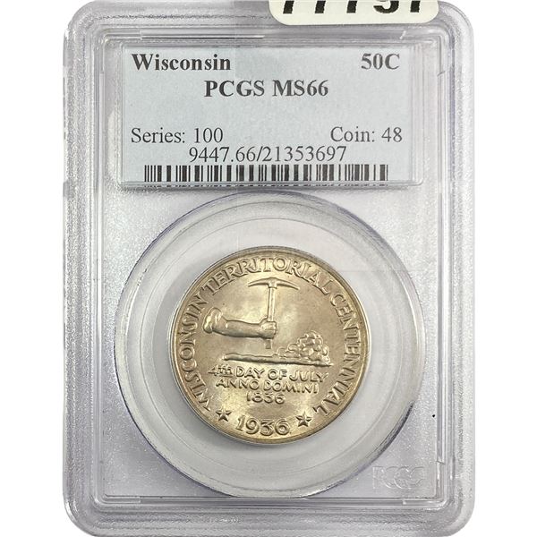 1936 Wisconsin Half Dollar PCGS MS66