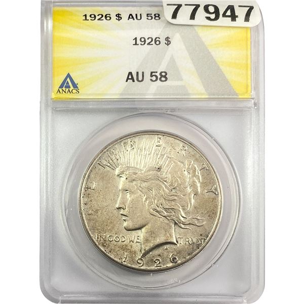 1926 Silver Peace Dollar ANACS AU58