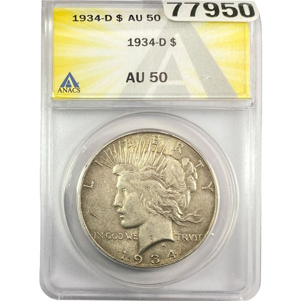 1934-D Silver Peace Dollar ANACS AU50