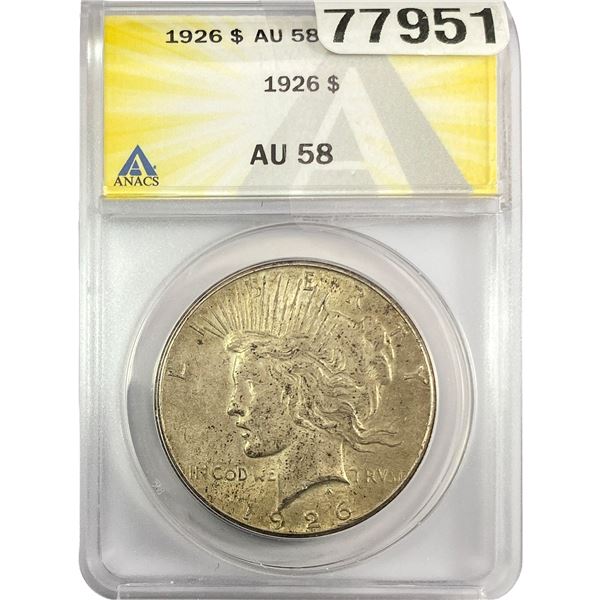 1926 Silver Peace Dollar ANACS AU58