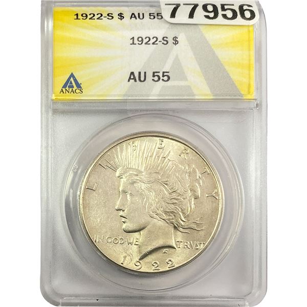 1922-S Silver Peace Dollar ANACS AU55