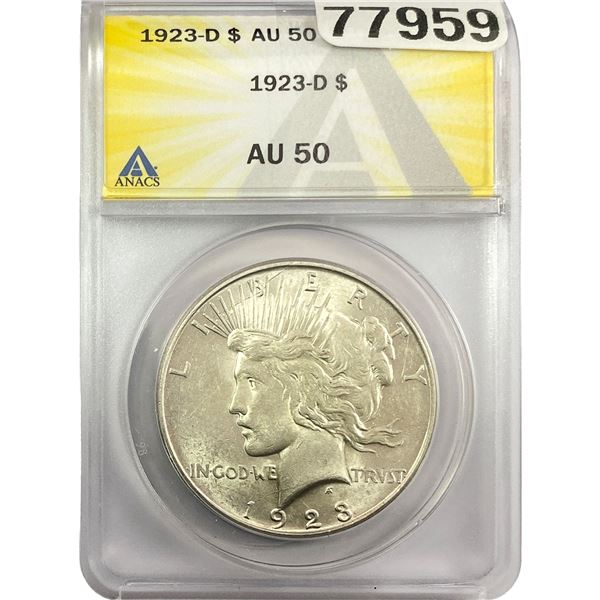 1923-D Silver Peace Dollar ANACS AU50