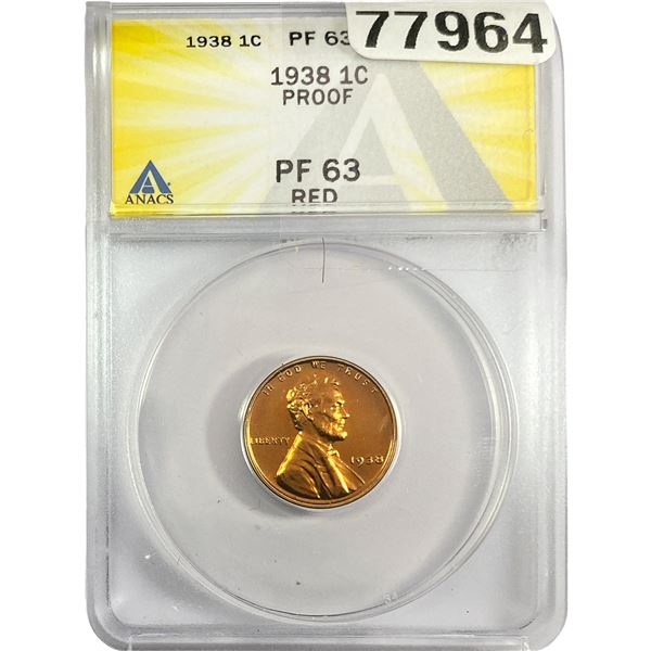1938 Wheat Cent ANACS PF63 RED