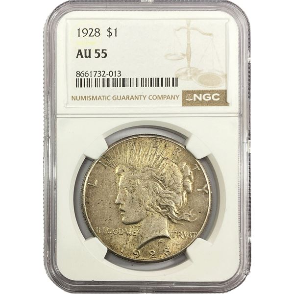 1928 Silver Peace Dollar NGC AU55