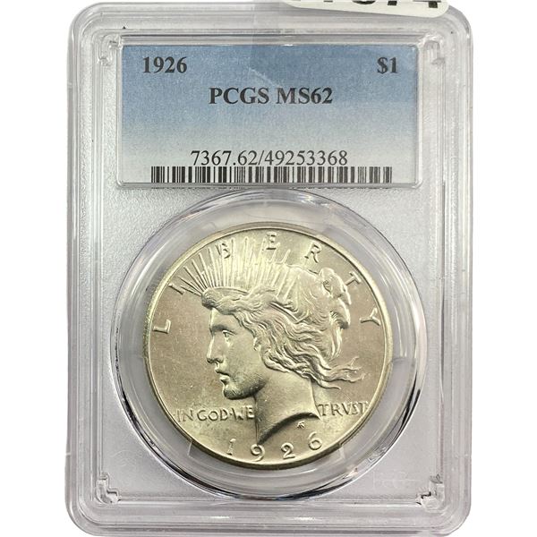 1926 Silver Peace Dollar PCGS MS62