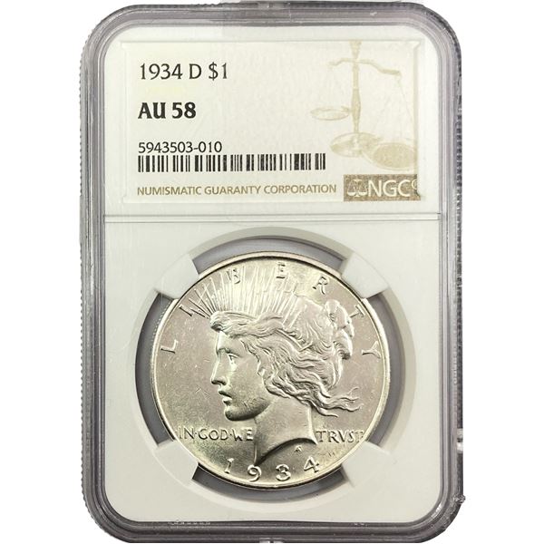 1934-D Silver Peace Dollar NGC MS58