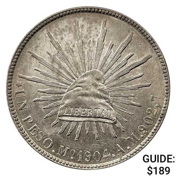 1902Mo AM Mexico Silver Peso CHOICE AU