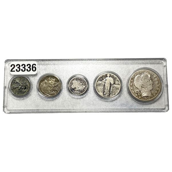 [5 Coins] 1906-1943 U.S. Type Coin Set 1C-50C