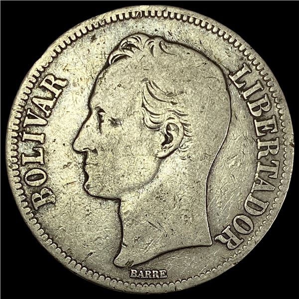 1926 Venezliela Silver 5 Bolivars NEARLY UNCIRCULATED