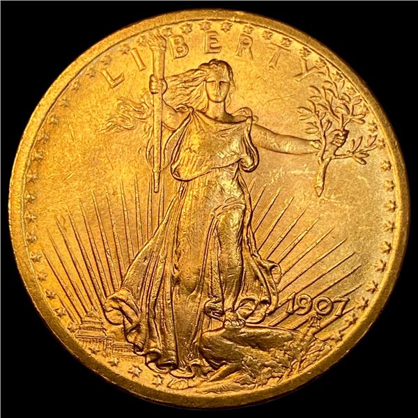 1907 No Motto Saint-Gaudens $20 Gold GEM BU