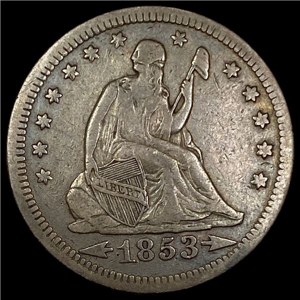 1853 Arrows Seated Liberty Silver Quarter ABOUT UNCIRCULATED