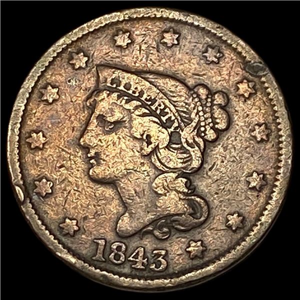 1843 Braided Hair Large Cent LIGHTLY CIRCULATED
