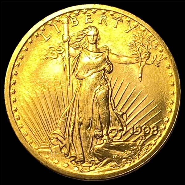 1908 No Motto Saint-Gaudens $20 Gold Double Eagle GEM BU