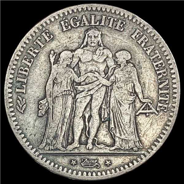 1848-A Silver 5 Francs France NEARLY UNCIRCULATED