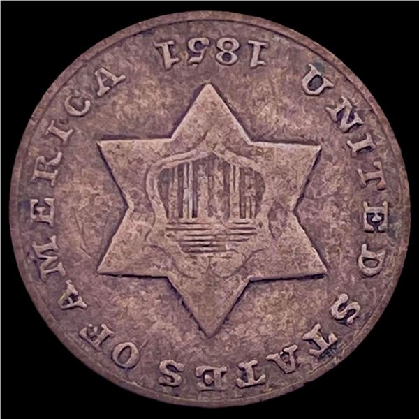 1851 Silver Three-Cent Piece ABOUT UNCIRCULATED
