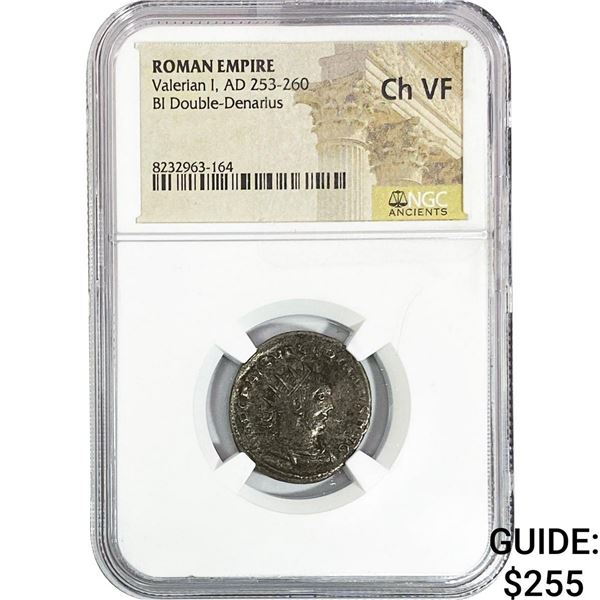 Roman Valerian I, AD 253-260 BI Double-Denarius NGC ChVF