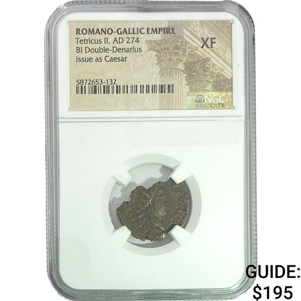 Romano-Gallic Tetricus II, AD 274 BI Double-Denarius NGC XF