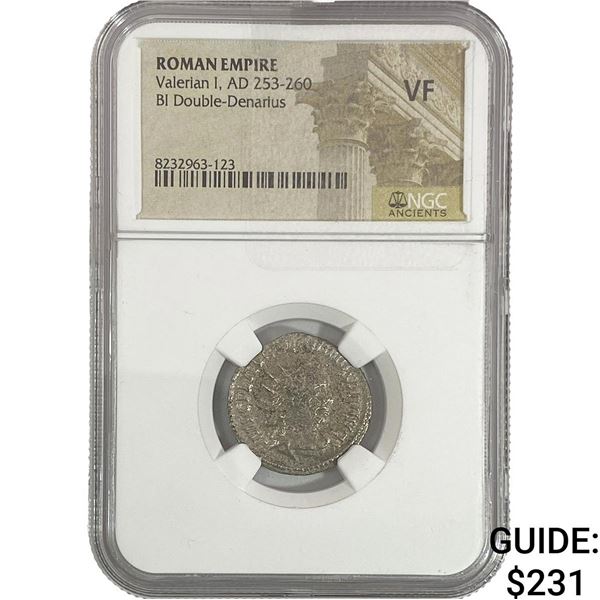 Roman Valerian I, AD 253-260 BI Double-Denarius NGC VF