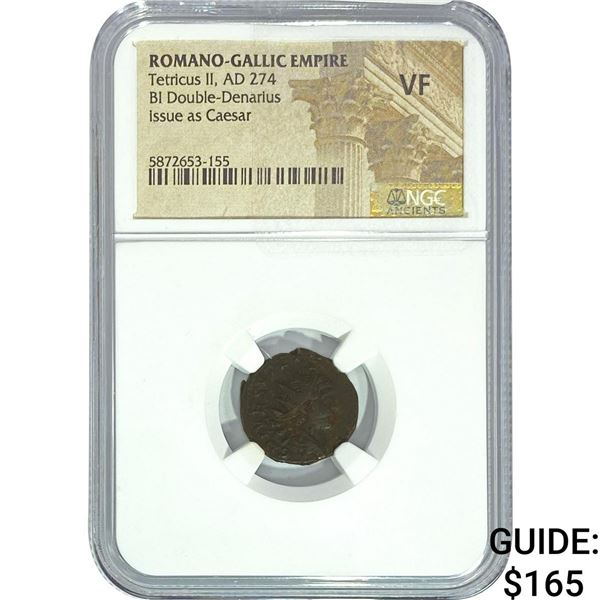 Romano-Gallic Tetricus II, AD 274 BI Double-Denarius NGC VF