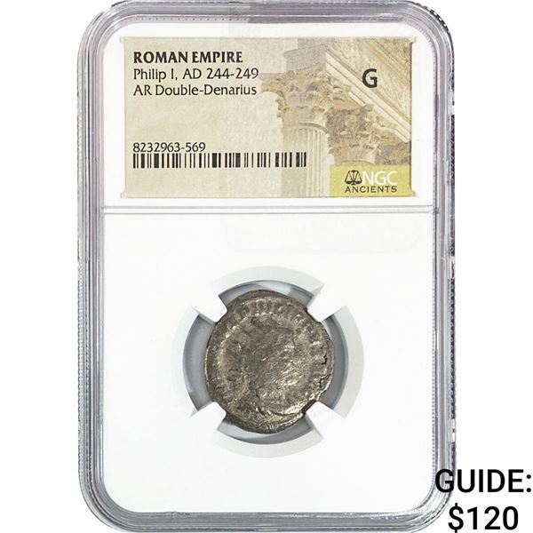 Roman Philip I, AD 244-249 AR Double-Denarius NGC G