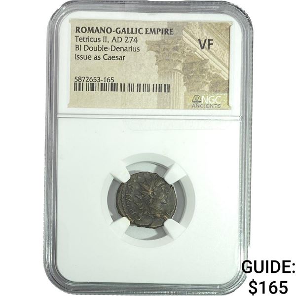 Romano-Gallic Tetricus II, AD 274 BI Double-Denarius NGC VF