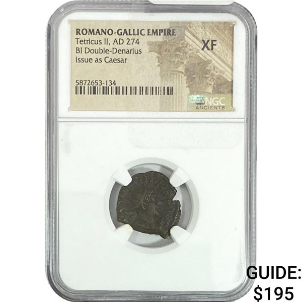 Romano-Gallic Tetricus II, AD 274 BI Double-Denarius NGC XF