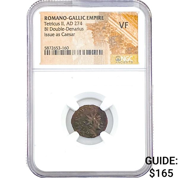 Romano-Gallic Tetricus II, AD 274 BI Double-Denarius NGC VF