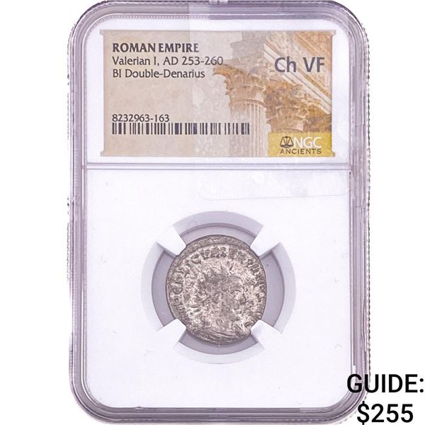 Roman Valerian I, AD 253-260 BI Double-Denarius NGC ChVF