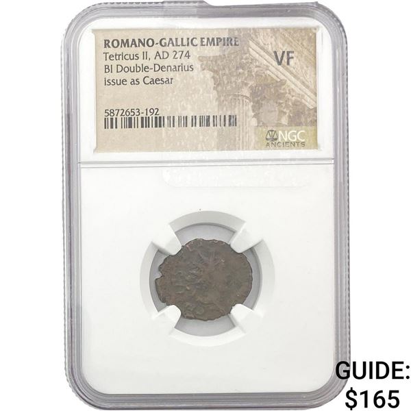 Romano-Gallic Tetricus II, AD 274 BI Double-Denarius NGC VF