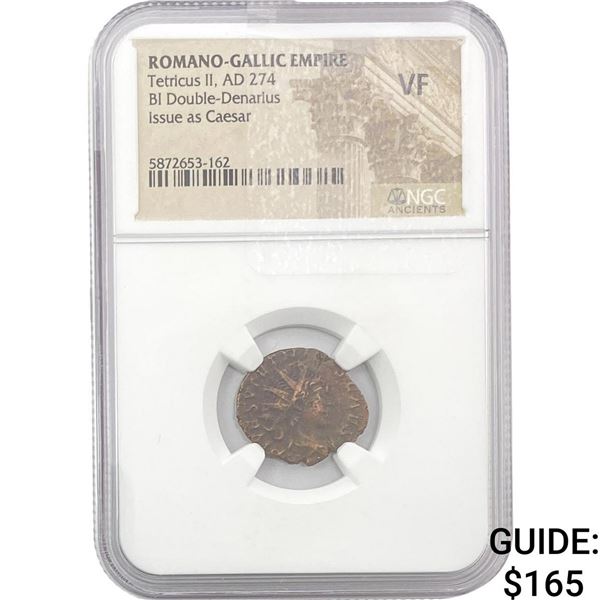 Romano-Gallic Tetricus II, AD 274 BI Double-Denarius NGC VF