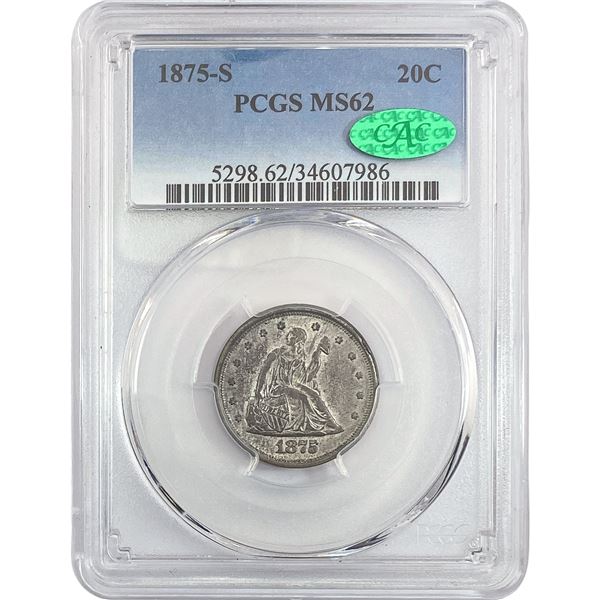 1875-S CAC Twenty Cent Piece PCGS MS62