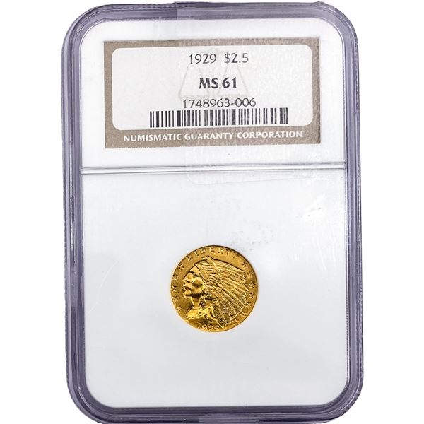 1929 $2.50 Gold Quarter Eagle NGC MS61