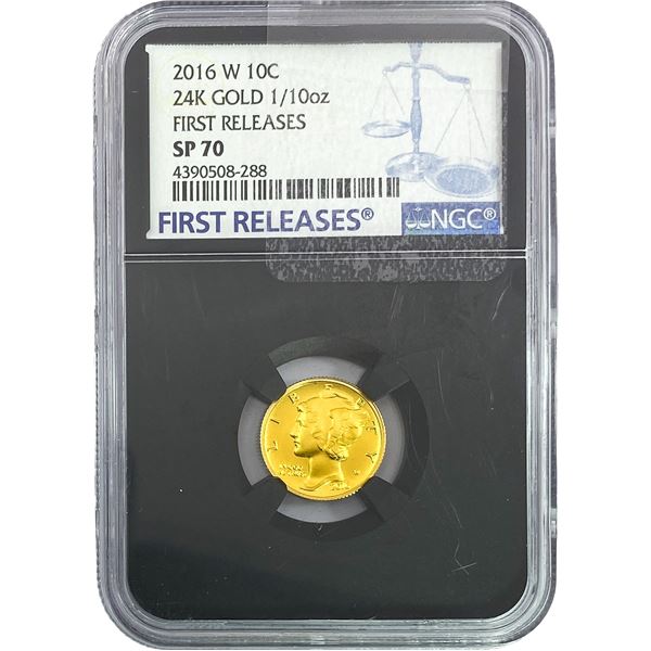 2016-W 24k 1/10oz Gold Mercury Dime NGC SP70