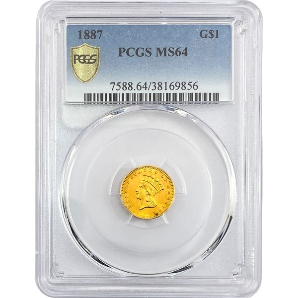 1887 Rare Gold Dollar PCGS MS64
